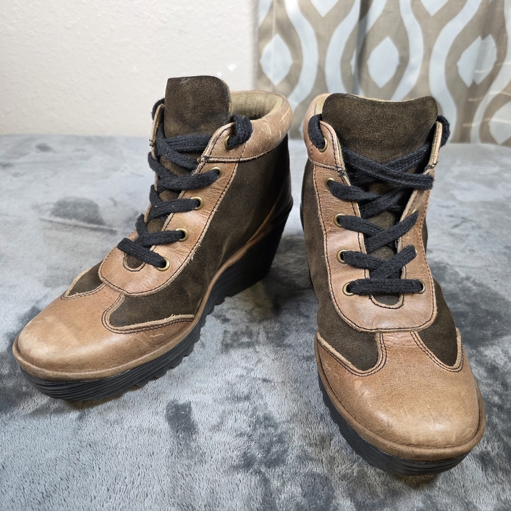 Fly London Yama Brown Women's Wedge Ankle Boot Sz 41 US 10.5